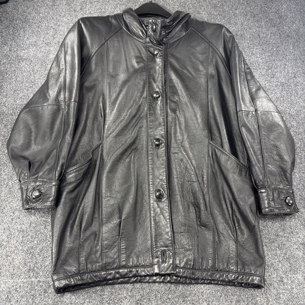 Vintage Pelle Leather Jacket Women's M Black Genuine Leather 90s Oversized